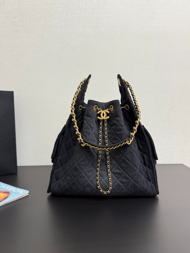 Chanel 25C Large Bucket Bag in Washed Denim AS5311 Black