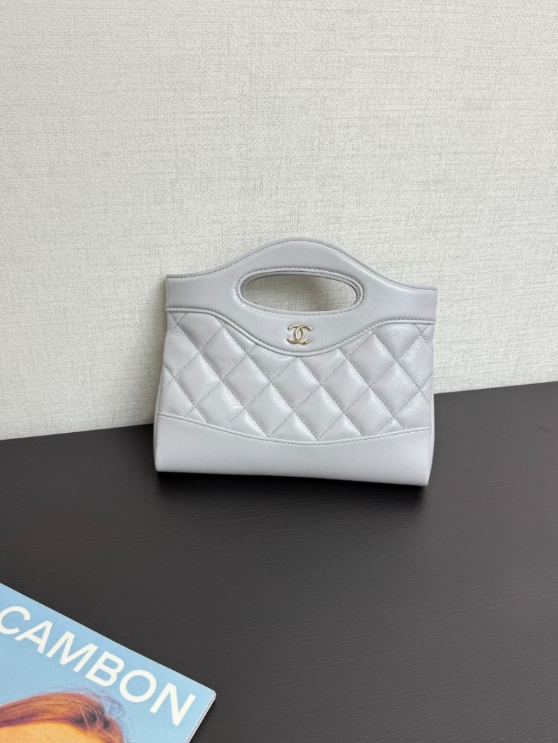 Chanel 24C 31 Mini Shopping Bag Chain Clutch Shiny Lambskin & Gold-Tone Metal AS3656 Luxe Grey