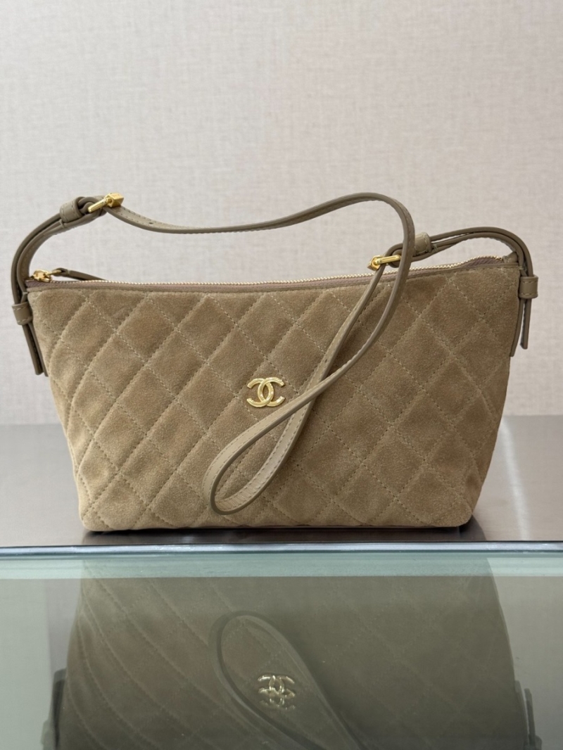 Chanel 26SS Clutch with Leather Strap Suede Calfskin AP5322 beige