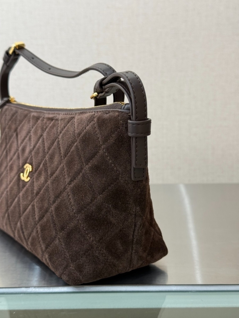 Chanel 26SS Clutch with Leather Strap Suede Calfskin AP5322 Dark brown