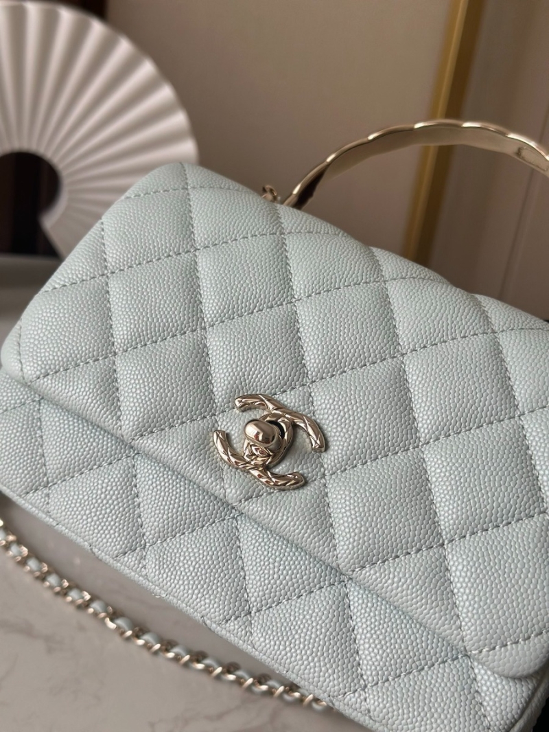 Chanel Coco Crush Mini Top Handle Flap Bag Grained Calfskin AS4591 Light Blue