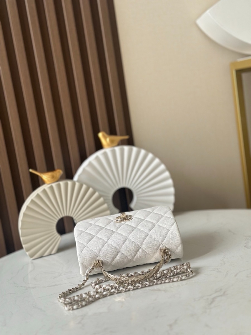 Chanel Coco Crush Mini Top Handle Flap Bag Grained Calfskin AS4591 White