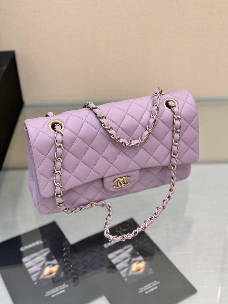 Chanel CF 1112 Classic Flap Bag Qulited Lambskin with Light Gold Hardware in Lotus Pink