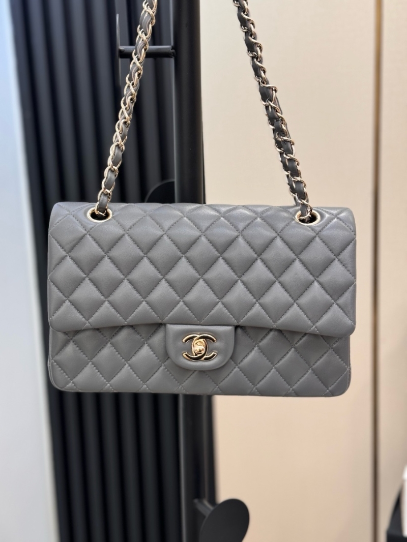 Chanel CF 1112 Classic Flap Bag Qulited Lambskin with Light Gold Hardware in Luxe Grey
