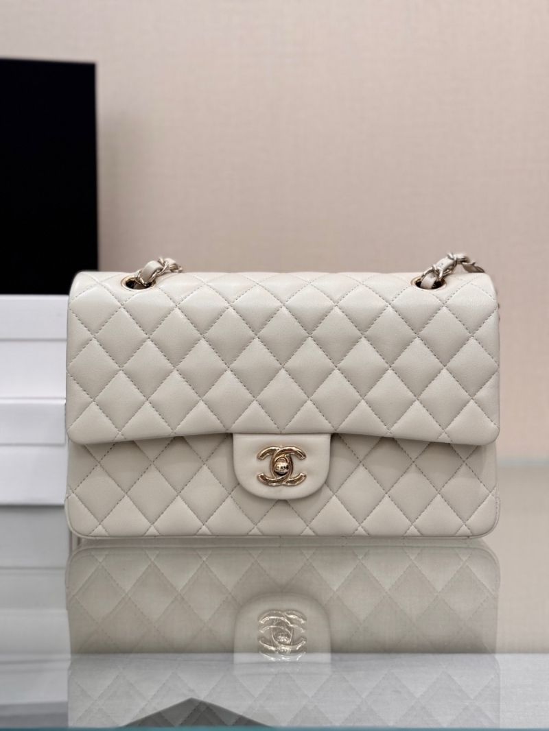 Chanel CF 1112 Classic Flap Bag Qulited Lambskin with Light Gold Hardware in Milky White