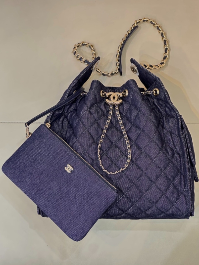 Chanel 25C Large Bucket Bag in Washed Denim AS5311 Dark Blue