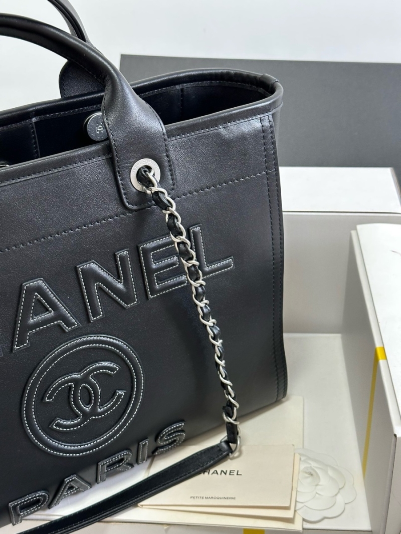 Chanel Small Tote 2 in 1 Calfskin Deauville Bag AS3351 Black Embroidered Logo