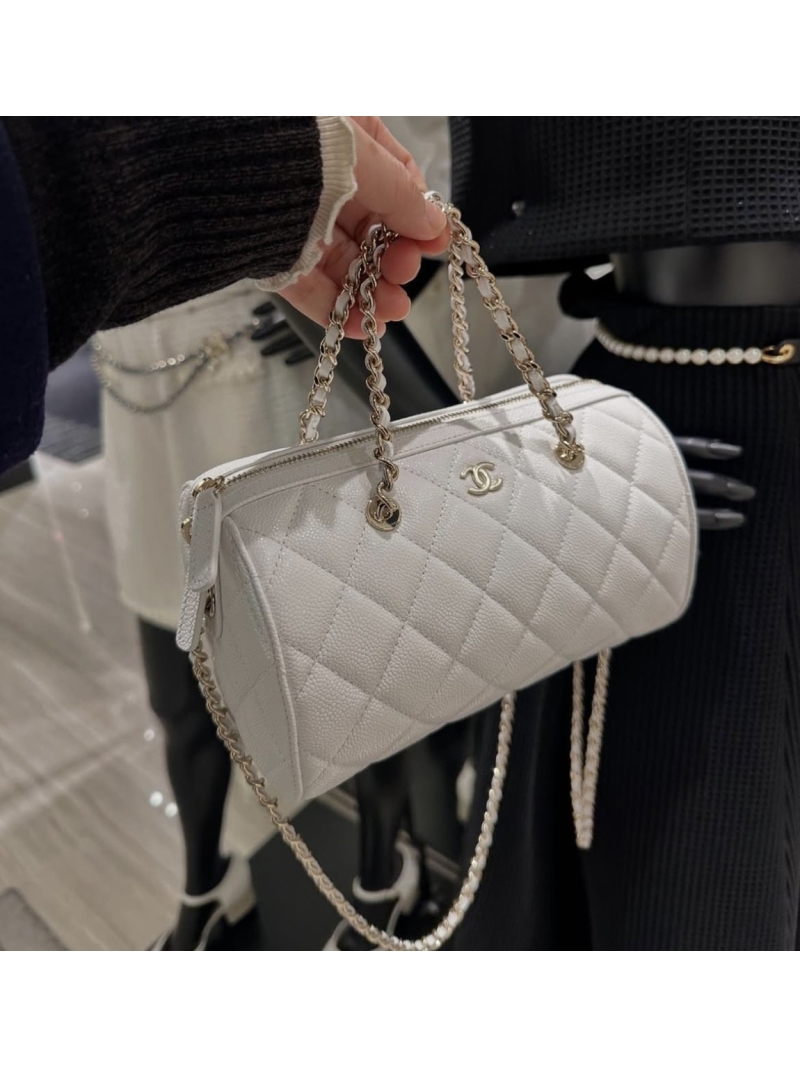 Chanel 25P Grained Calfskin Mini Bowling Bag AP4474 White