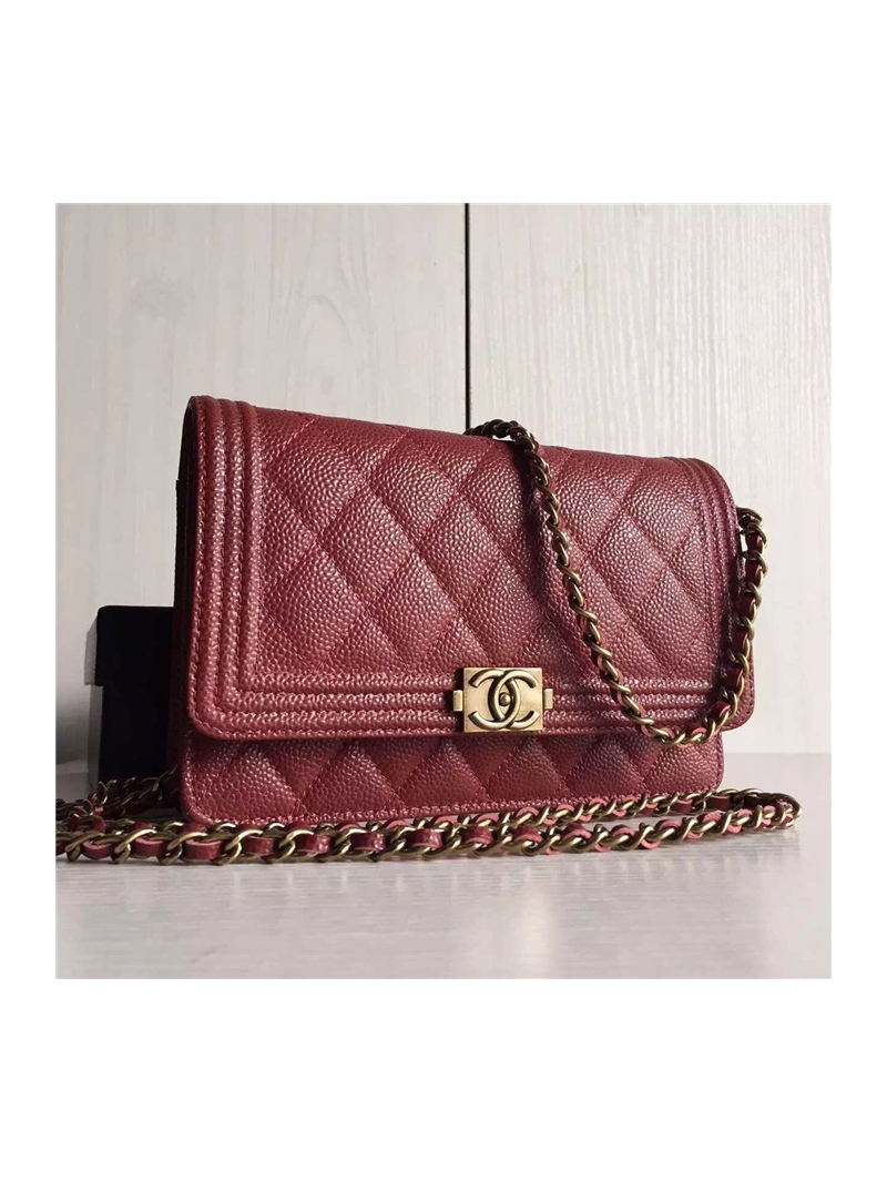 Chanel Boy Wallet On Chain WOC Claret Red Bag A80287