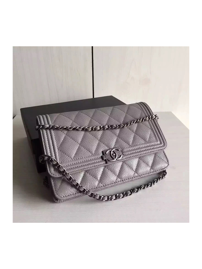 Chanel Boy Wallet On Chain WOC Grey Bag A80287