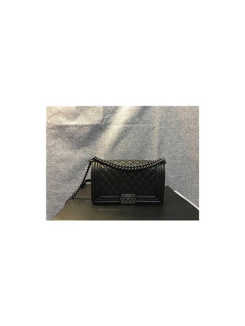 Chanel le boy bag calfskin with black ruthenium hardware