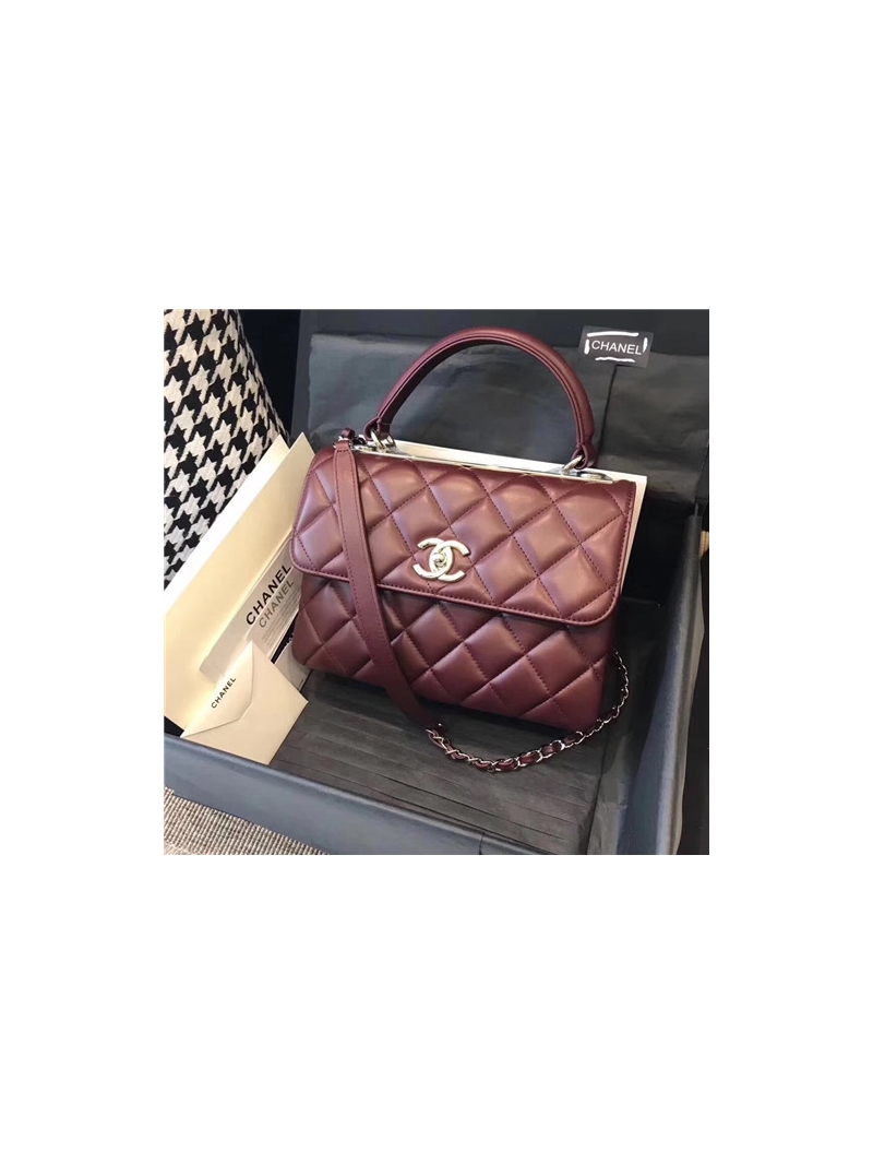 Chanel Small Trendy CC A92236 wine red Flap Bag With Metal Plate