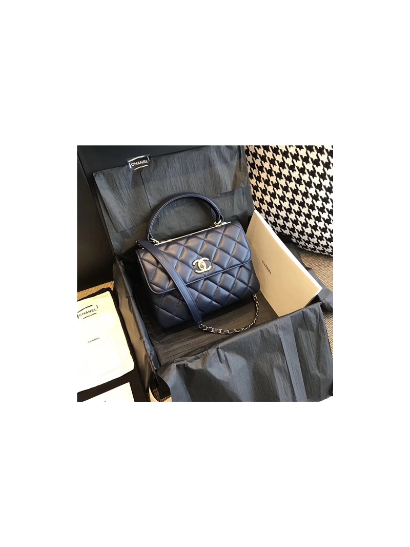 Chanel Small Trendy CC A92236 navy Flap Bag With Metal Plate