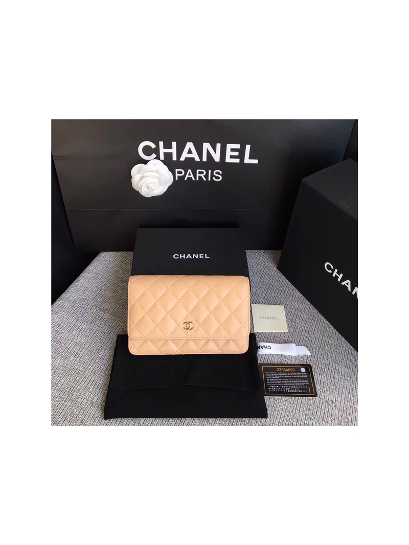 Chanel Classic Lambskin Wallet On Chain WOC Beige Bag