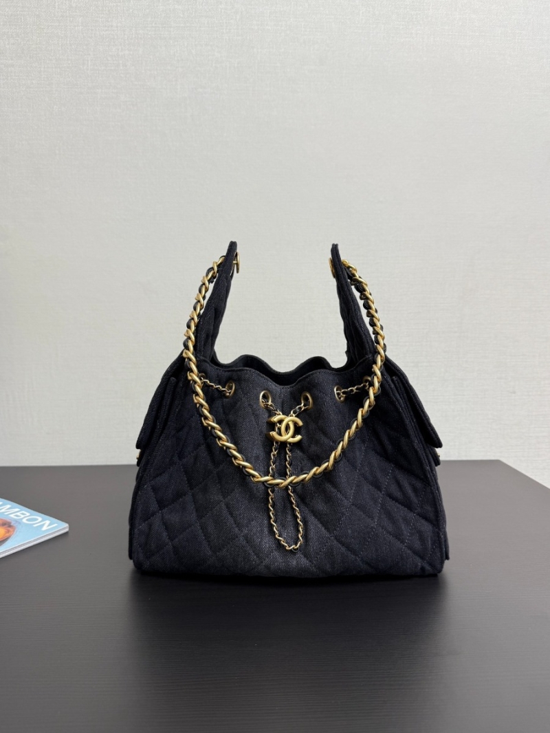 Chanel 25C Small Bucket Bag in Washed Denim AS5293 Black