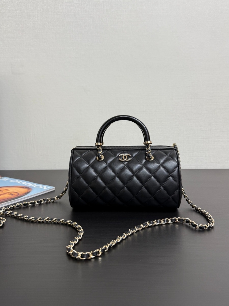 Chanel 25P Lambskin Mini Bowling Bag with Enamel Handles AP4411 Black Limited Edition