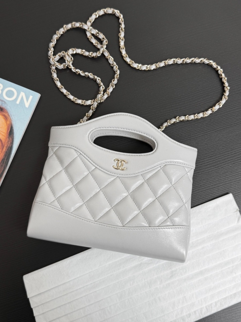 Chanel 24C 31 Mini Shopping Bag Chain Clutch Shiny Lambskin & Gold-Tone Metal AS3656 Luxe Grey