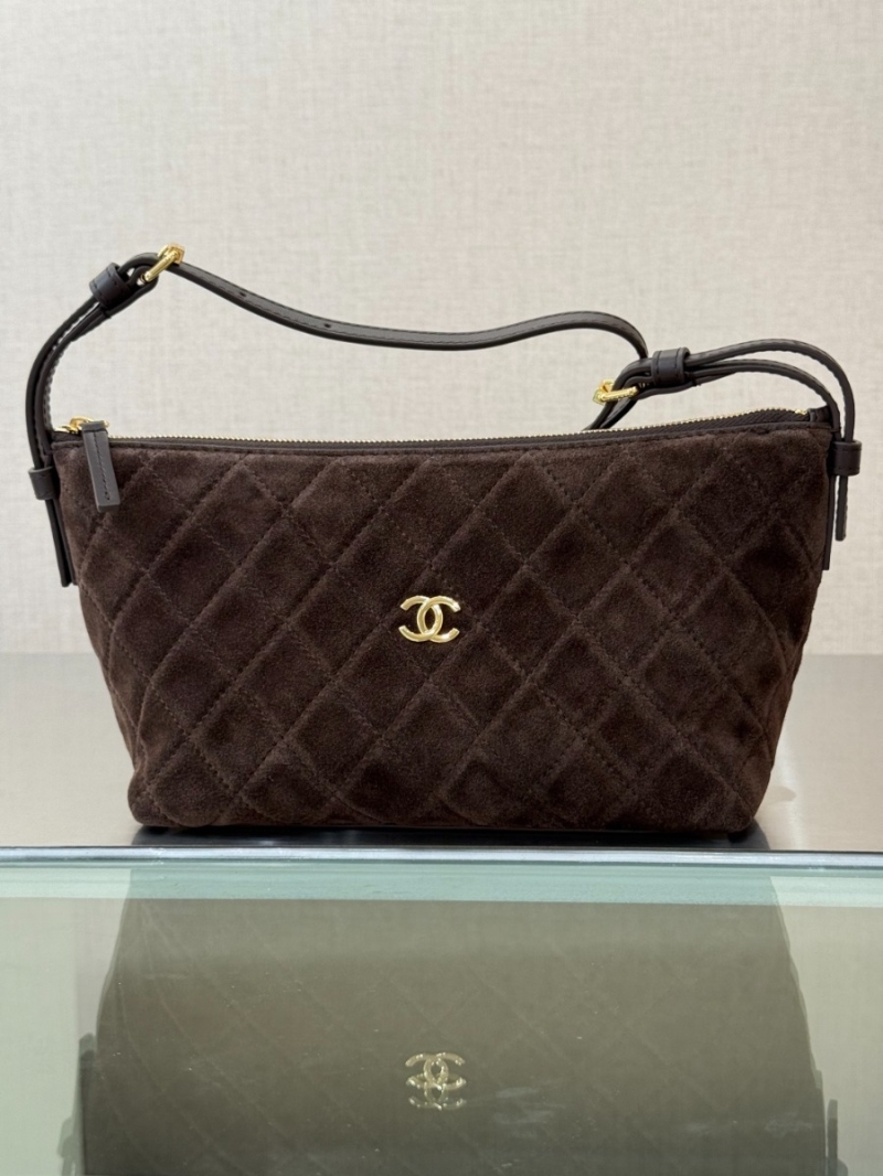 Chanel 26SS Clutch with Leather Strap Suede Calfskin AP5322 Dark brown