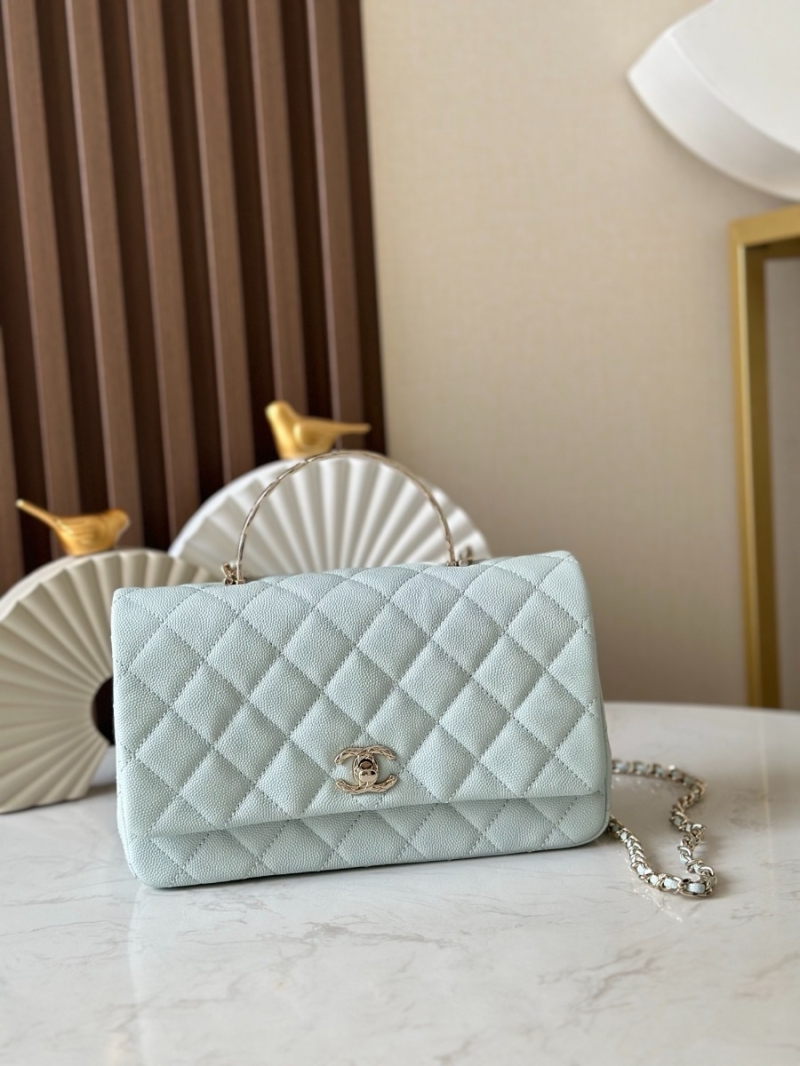 Chanel Coco Crush Top Handle Flap Bag Grained Calfskin AS5554 Light Blue