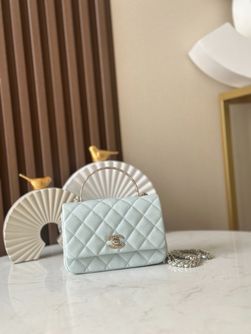 Chanel Coco Crush Mini Top Handle Flap Bag Grained Calfskin AS4591 Light Blue