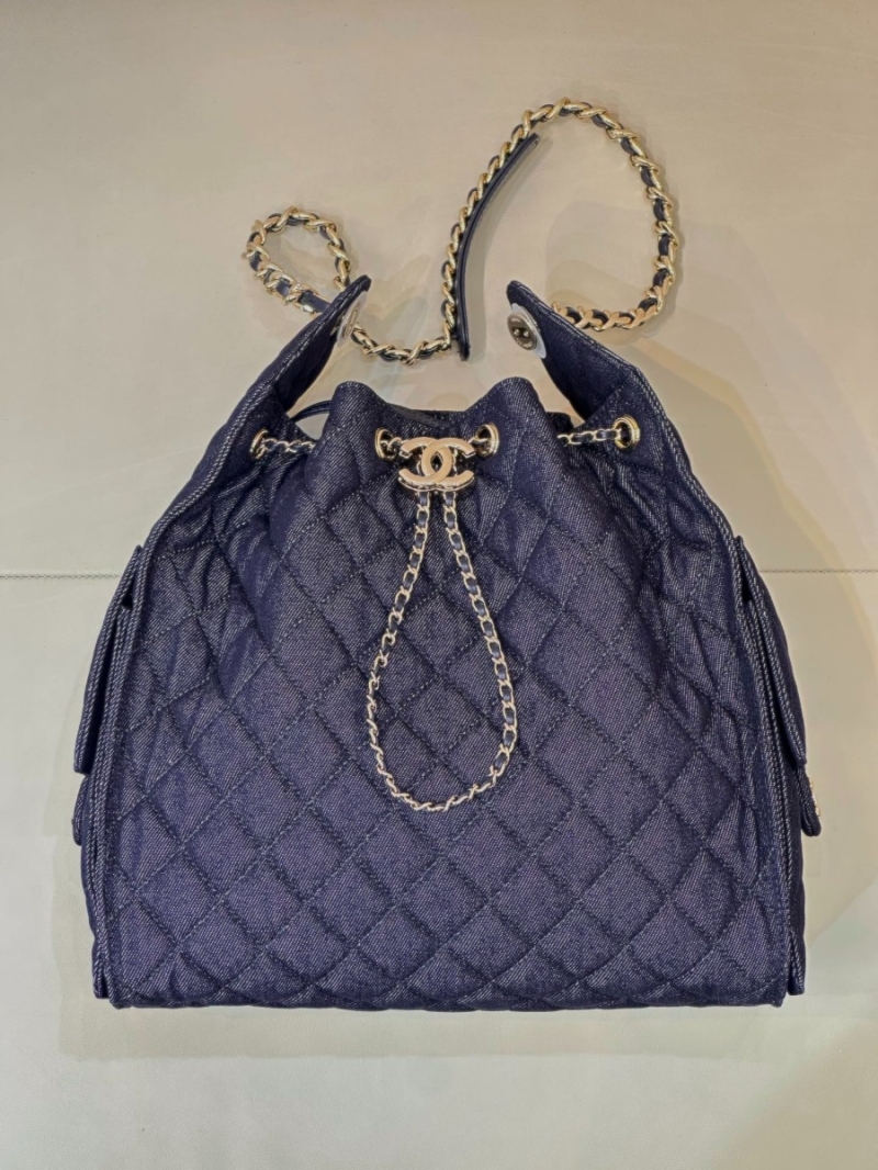 Chanel 25C Large Bucket Bag in Washed Denim AS5311 Dark Blue