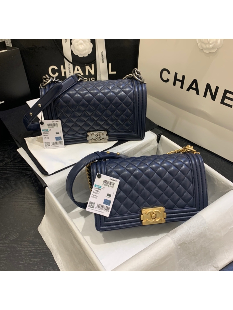 Chanel Le boy Lambskin Deep Blue Bag