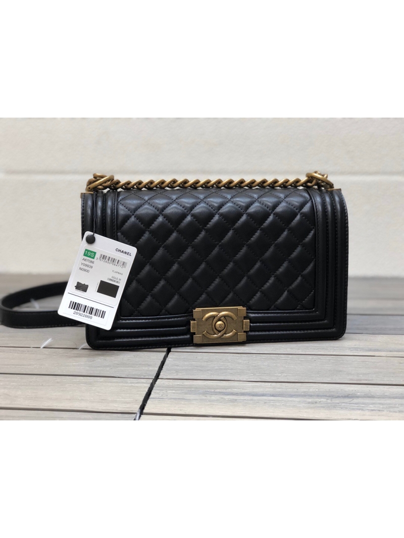 Chanel Le boy Lambskin Black Bag with Aged Ruthenium Hardware