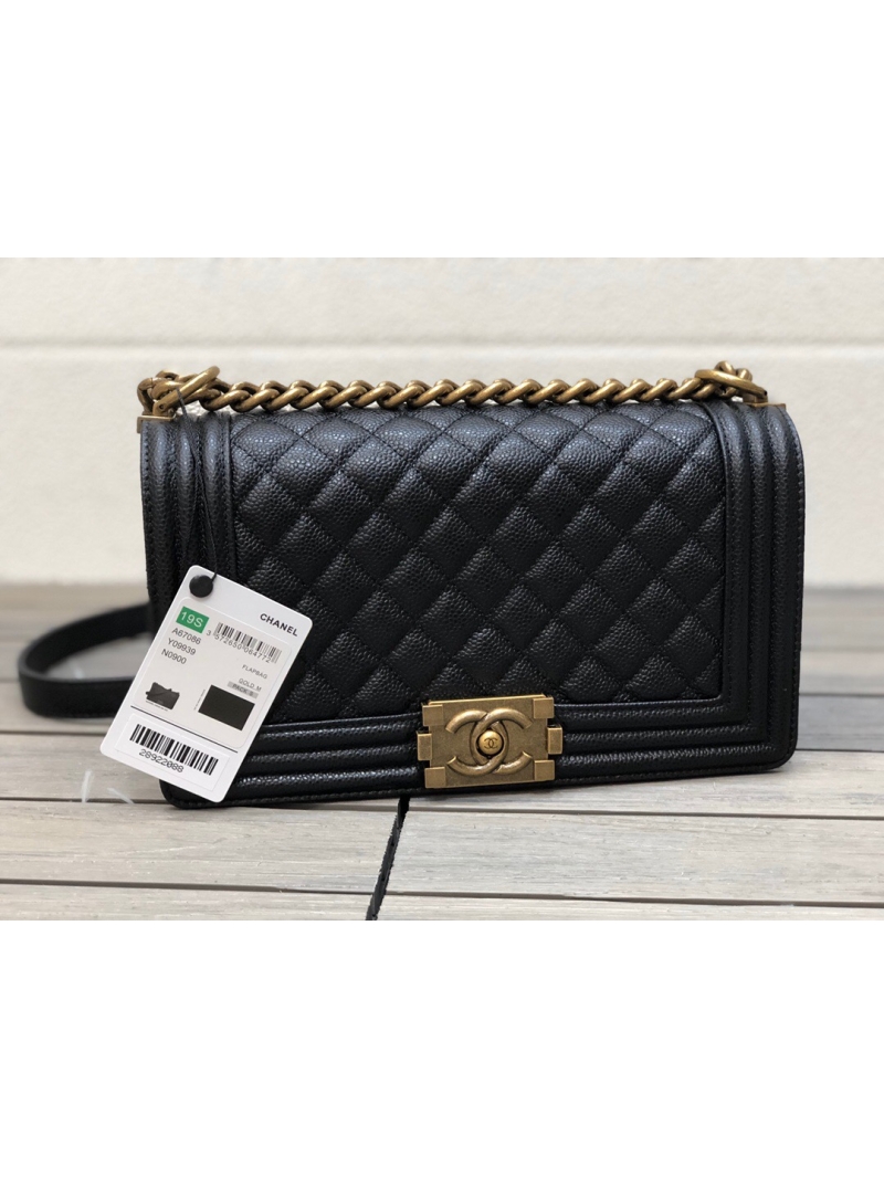 Chanel Le boy Caviar Black Bag with Aged Ruthenium Hardware