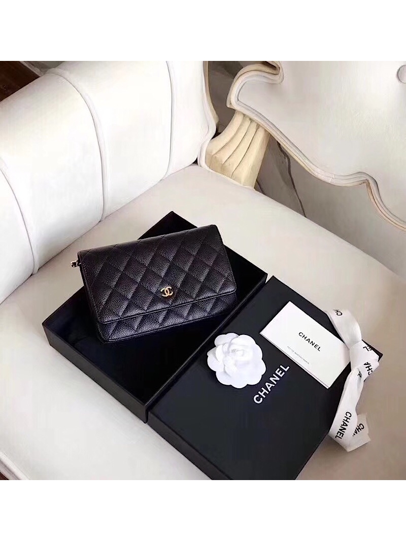 Chanel Classic Caviar Wallet On Chain WOC Black Bag