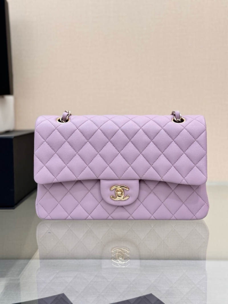 Chanel CF 1112 Classic Flap Bag Qulited Lambskin with Light Gold Hardware in Lotus Pink