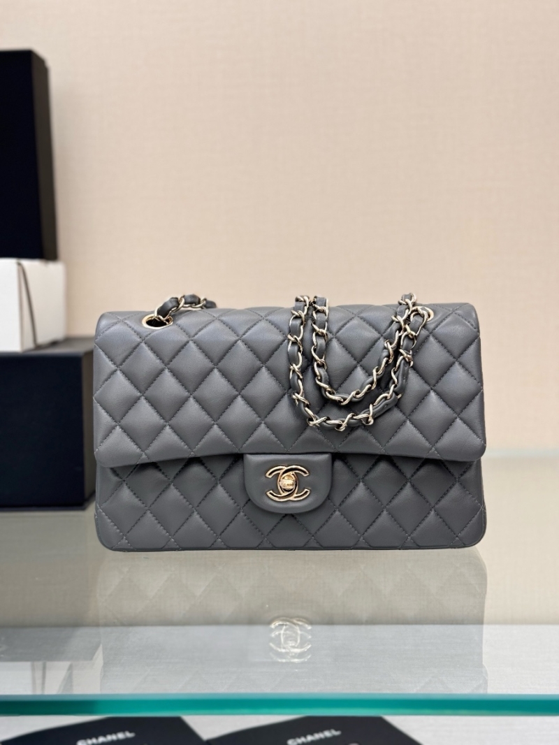 Chanel CF 1112 Classic Flap Bag Qulited Lambskin with Light Gold Hardware in Luxe Grey