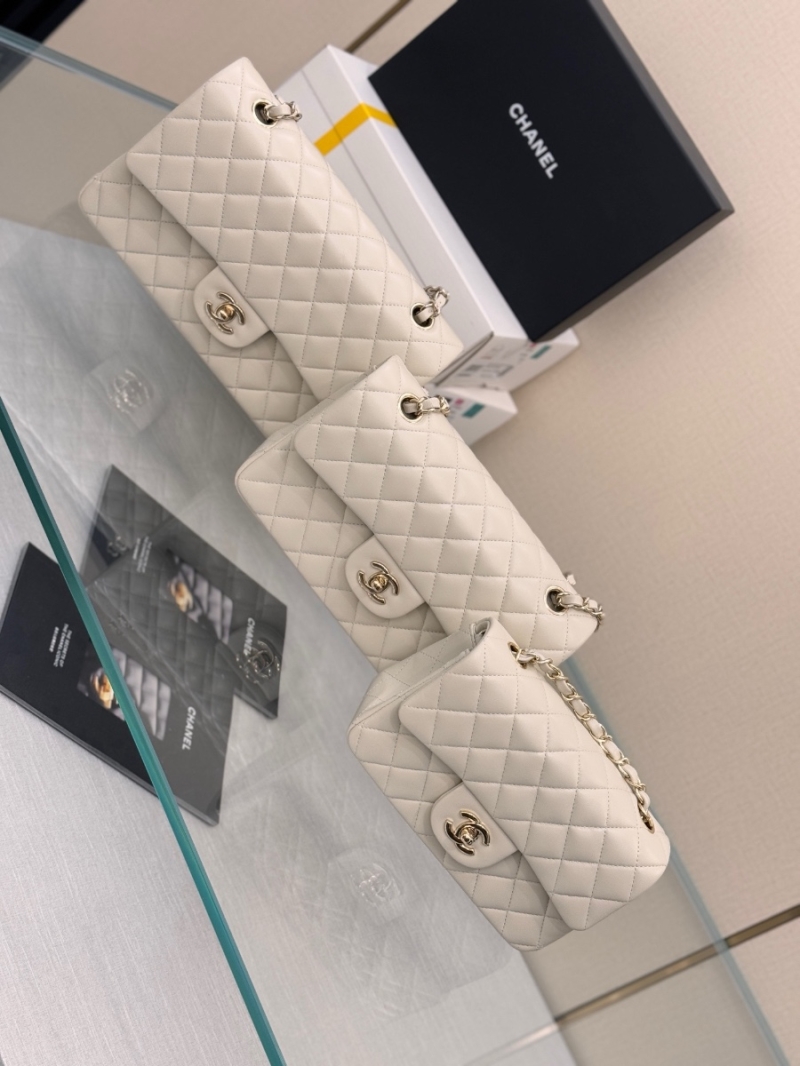 Chanel CF 1112 Classic Flap Bag Qulited Lambskin with Light Gold Hardware in Milky White
