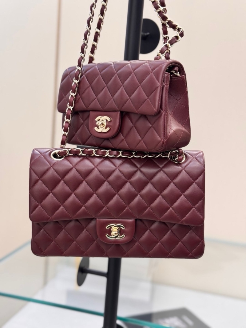 Chanel CF 1112 Classic Flap Bag Qulited Lambskin with Light Gold Hardware in Dark Burgundy