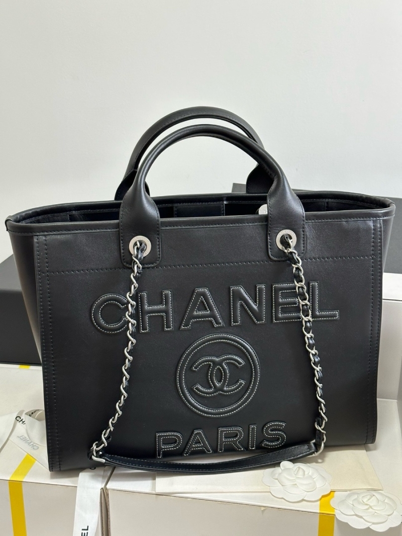 Chanel Small Tote 2 in 1 Calfskin Deauville Bag AS3351 Black Embroidered Logo