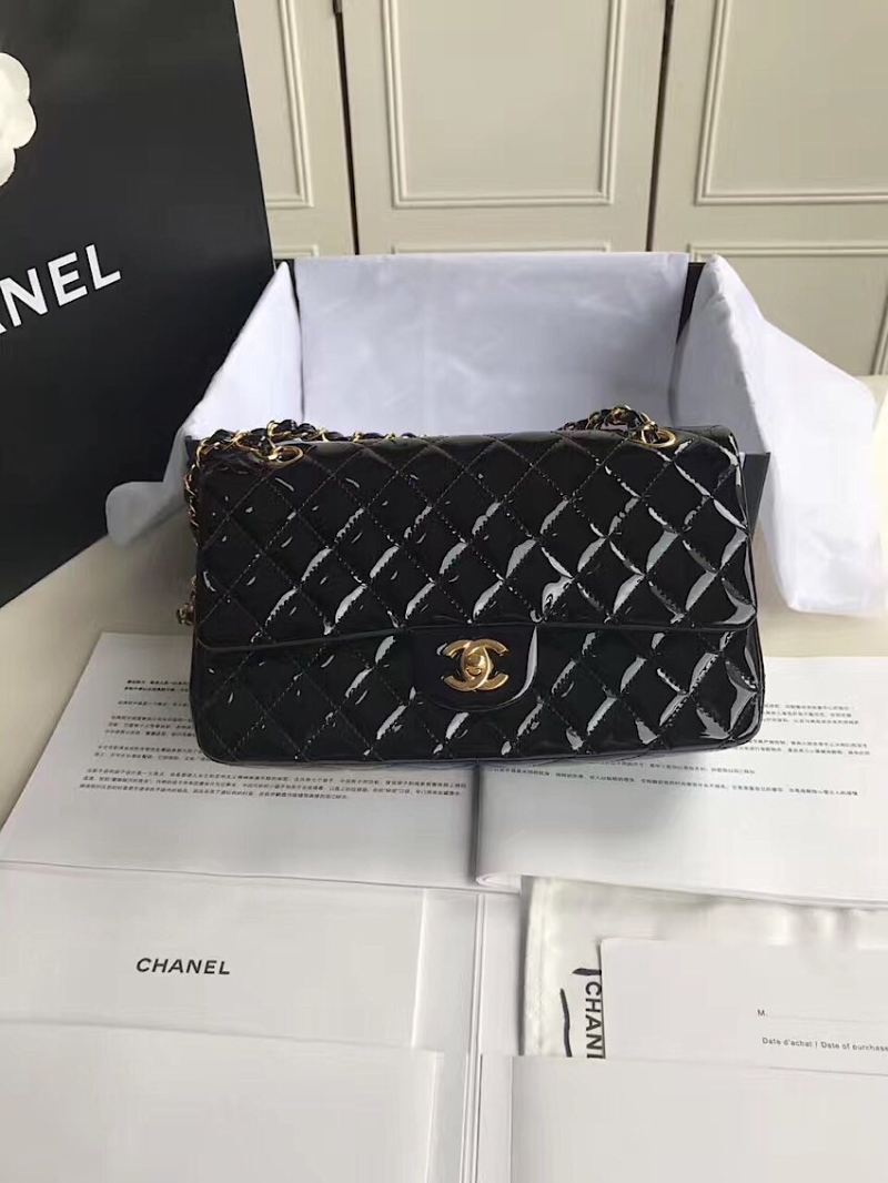 Chanel Classic Flap Bag Quilted Patent Calfskin Black