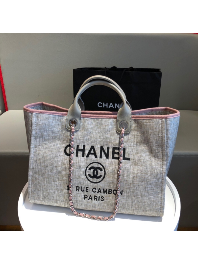 Chanel A66942 Large Toile Deauville Shopping Bag in Light Pink