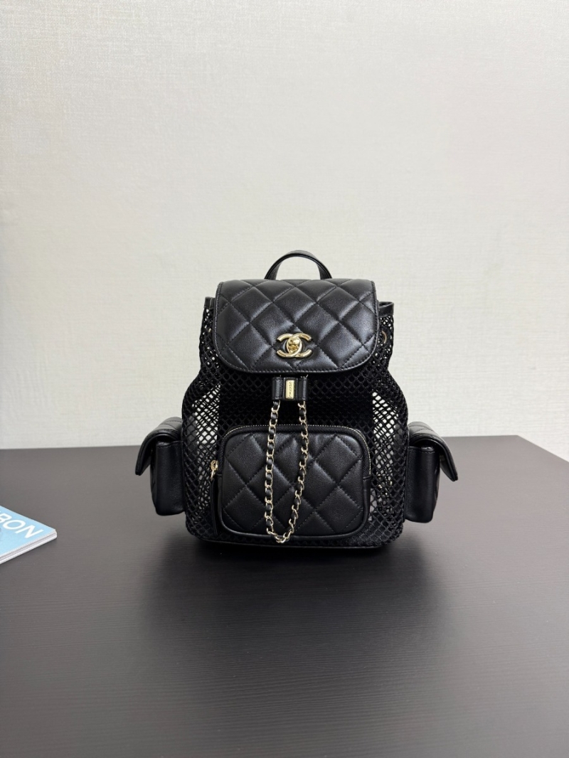 Chanel SS25 Mesh and Lambskin Quilted Duma Backpack AS5484 Black