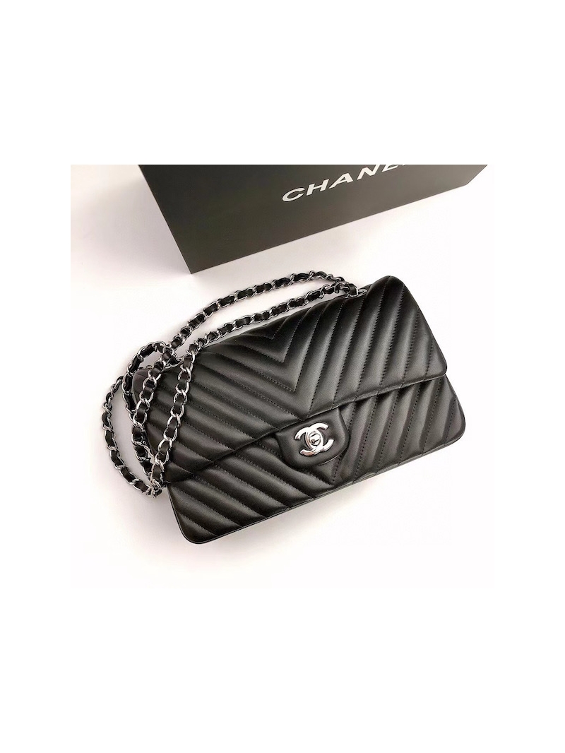 Chanel Chevron Flap 25cm in black Lambskin Bag