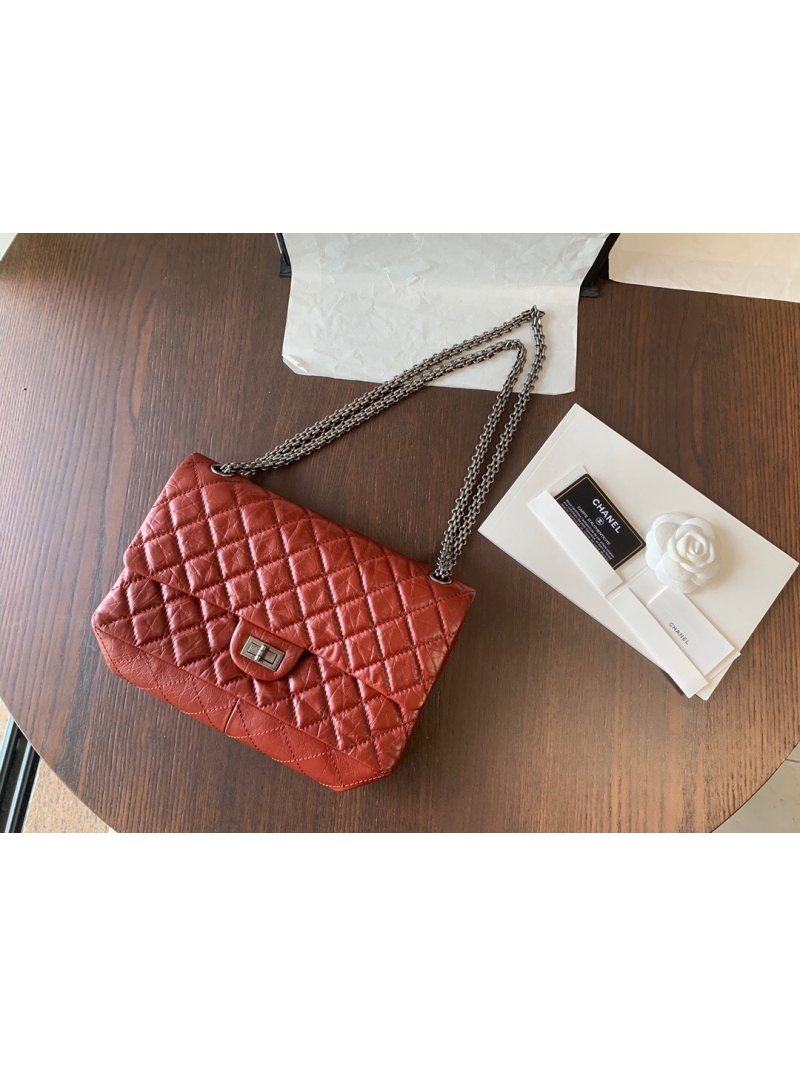 Chanel Reissue 2.55 Classic Flap Bag in Aged Calfskin Claret Red