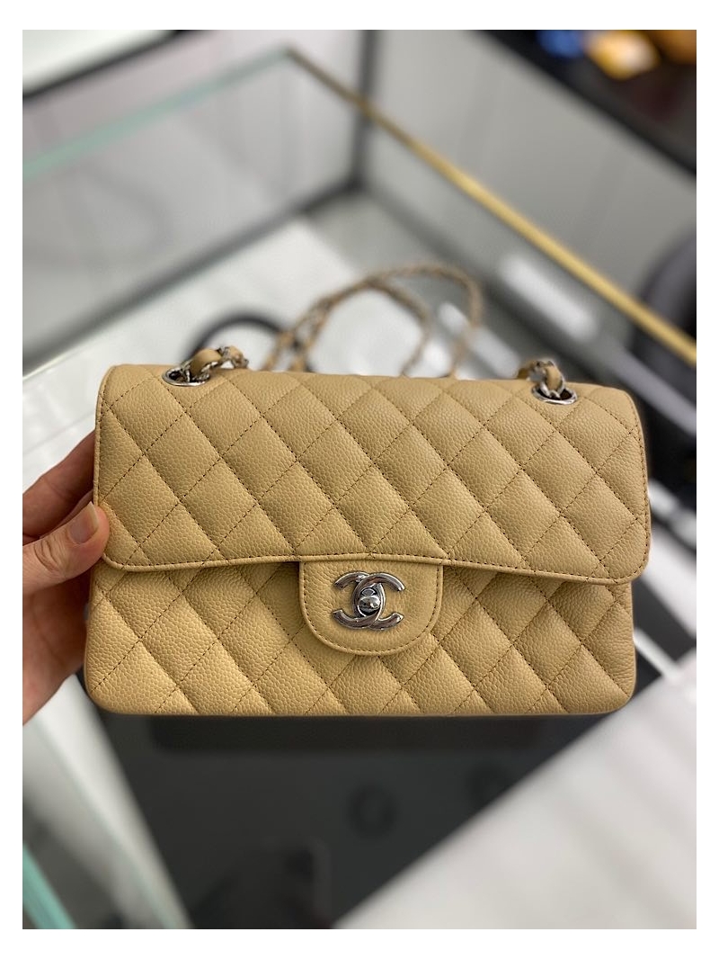 Chanel Small Classic Double Flap Bag 23cm Caviar Beige