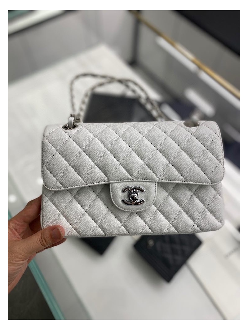 Chanel Small Classic Double Flap Bag 23cm Caviar White