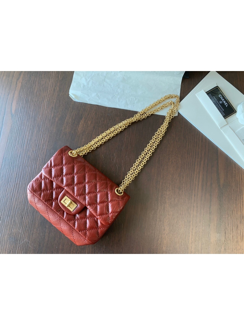 Chanel Reissue 2.55 Small Flap Bag in Aged Calfskin in Claret Red