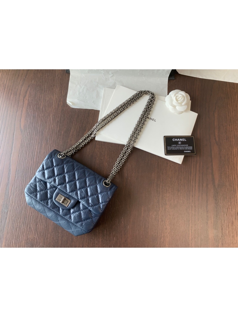 Chanel Reissue 2.55 Small Flap Bag in Aged Calfskin in Blue