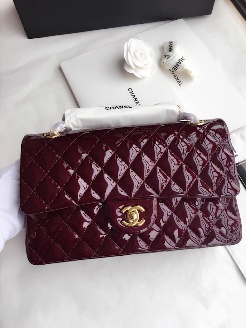 Chanel Classic Flap Bag Quilted Patent Calfskin Wine